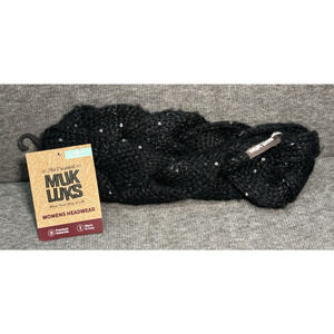 Muk Luks Black Sequin Braided Twist Headband Chunky Knit Headwear Women's OSFM